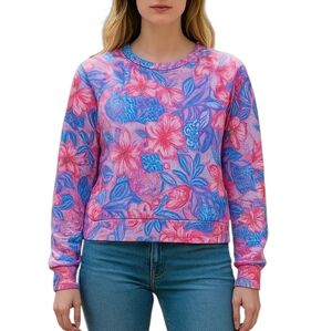 NWT Lilly Pulitzer Long Sleeve Pullover Top In Floral Pink Isle Size XL $108